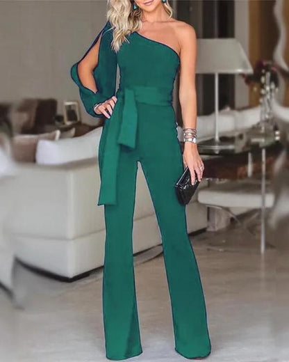 Clidress Off One Split Shoulder Wide Leg Jumpsuit