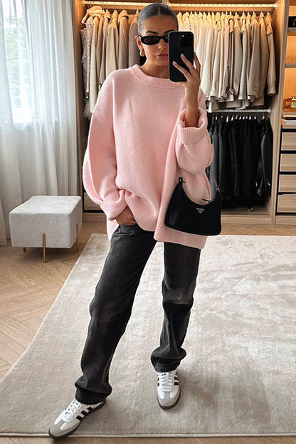 Crewneck Loose Fit Ribbed Knit Sweater