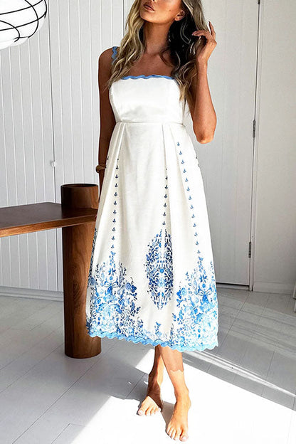 Ric Rac Trim Bow Back Floral Print Midi Cami Dress
