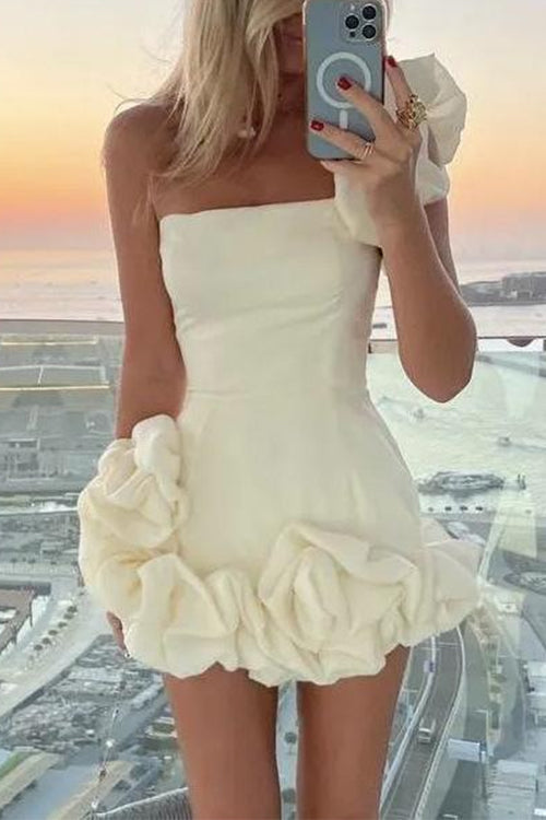 One Shoulder Flounced Bottom Mini Bodycon Dress