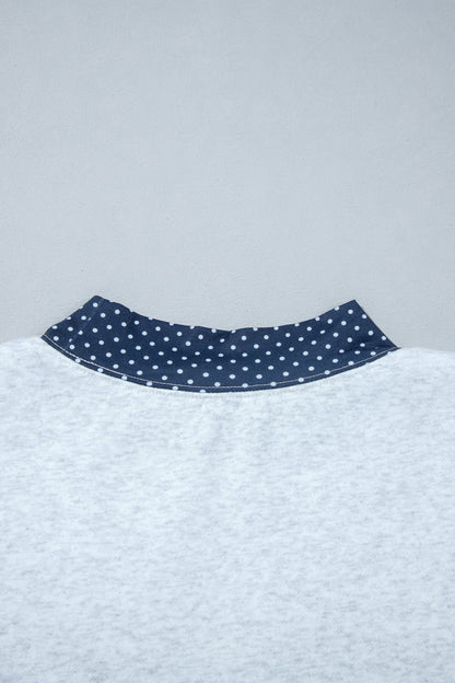 Light Grey Polka Dot Contrast Trim JESUS Letter Graphic Sweatshirt
