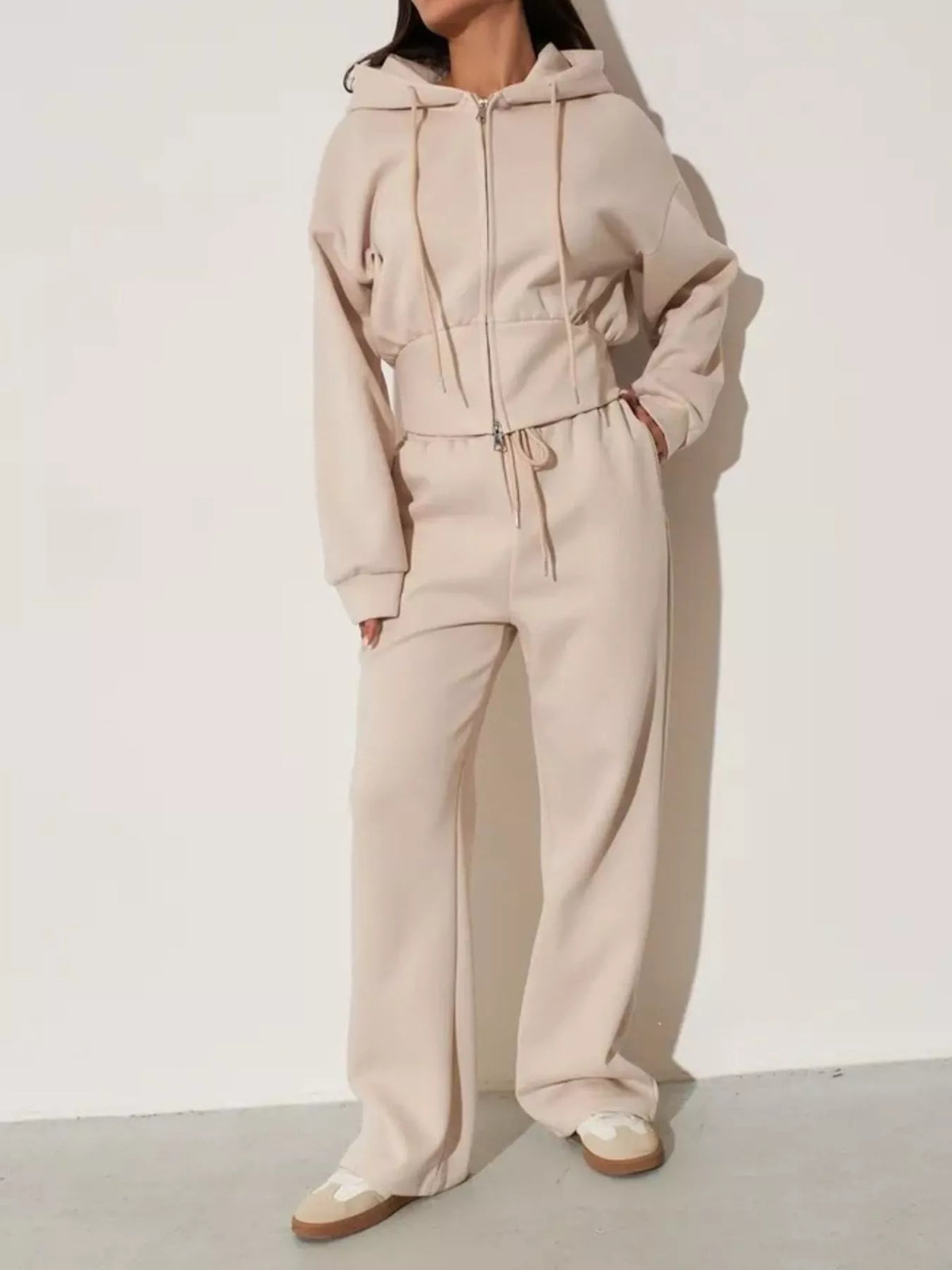 Zip-Up Hoodie and Wide-Leg Pants Set