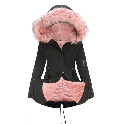 Big Fur Collar Cotton-Padded Coat Mid-Length