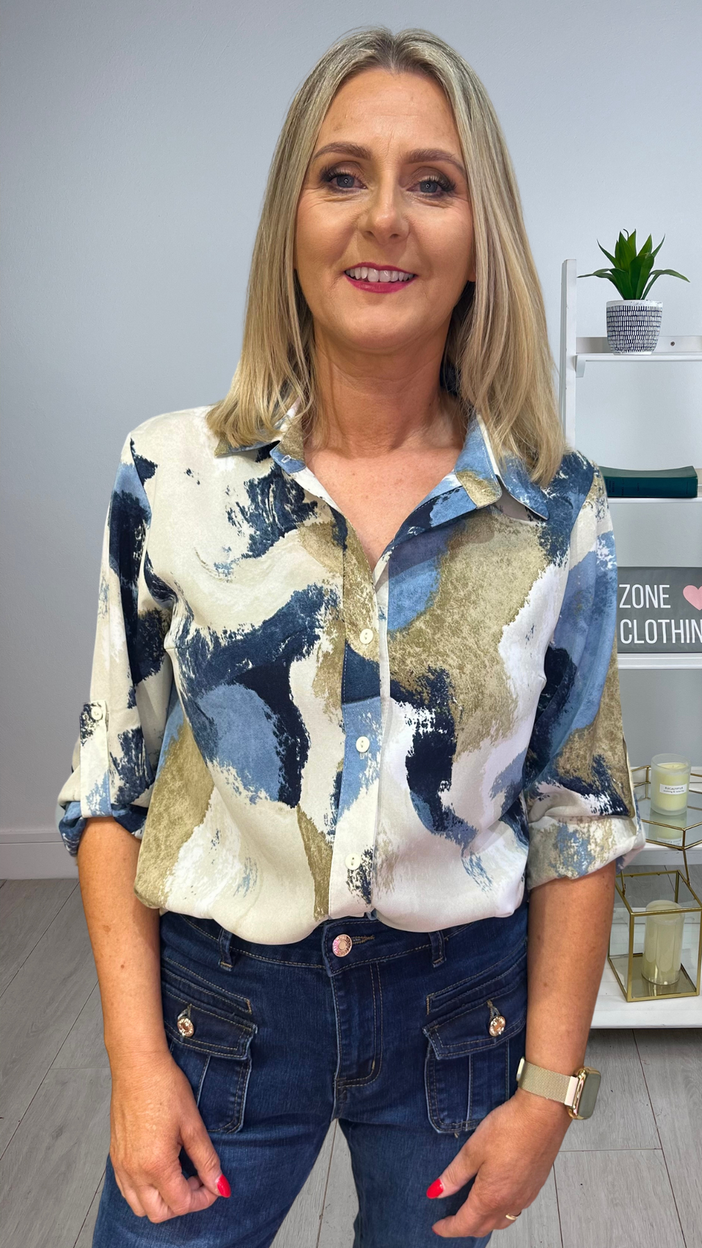 Denim/Navy Print Shirt