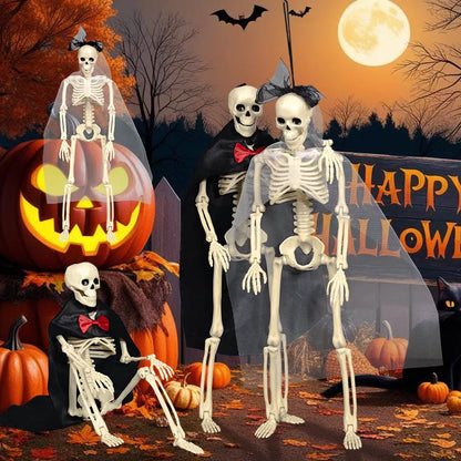 Halloween Posable Skeleton Couple with Wedding Veil and Cape
