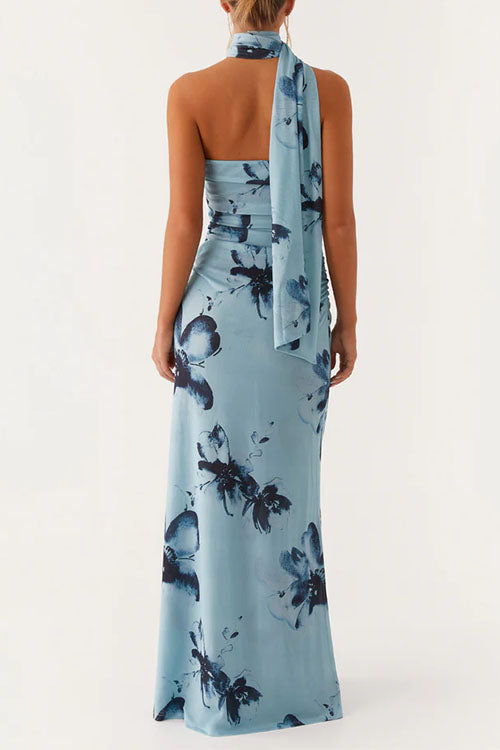 Strapless Tube Floral Print Bodycon Maxi Dress