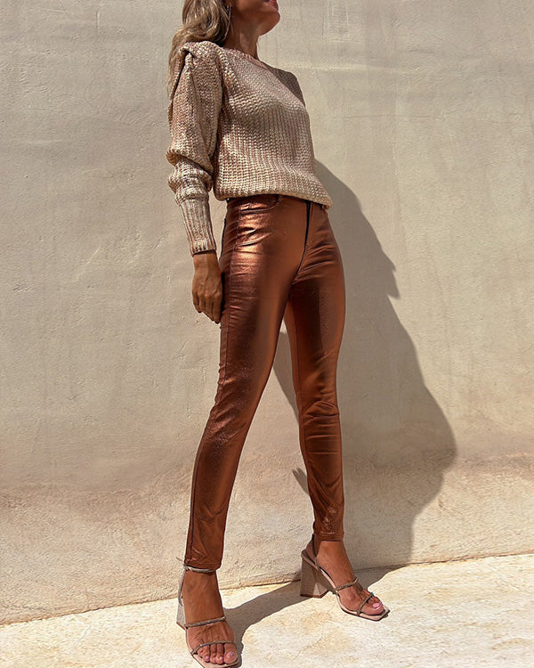 Clidress Paris O Neck Metallic Sweater