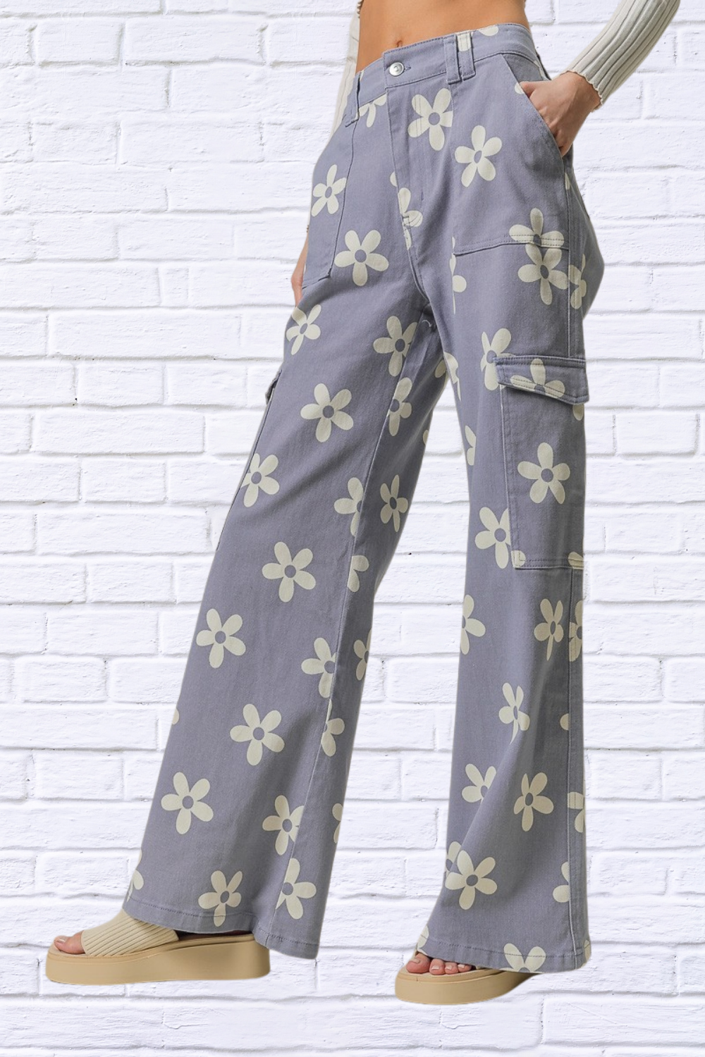 Flower Printed Side Pocket Wide Pants DUSTY LAVENDER