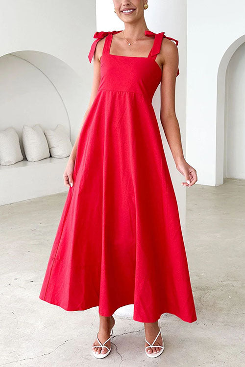 Bow Shoulder Empire Waist Swing Maxi Cami Dress