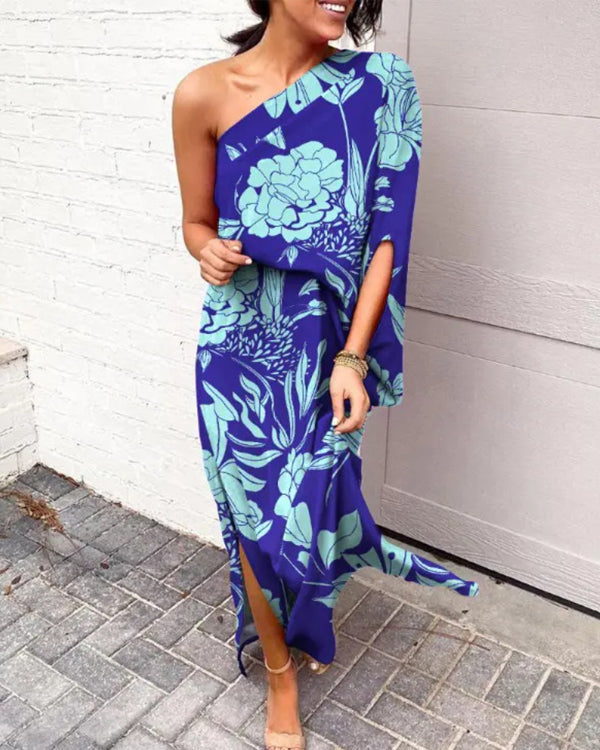 Clidress One Shoulder Flower Evening Dress