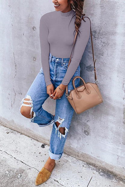 Mockneck Long Sleeves Slim Fit Bottoming Shirt Gray
