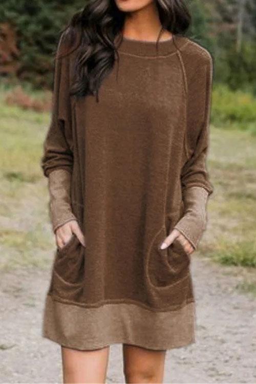 Maureen Pockets Casual Sweatershirt Dress DarkKhaki