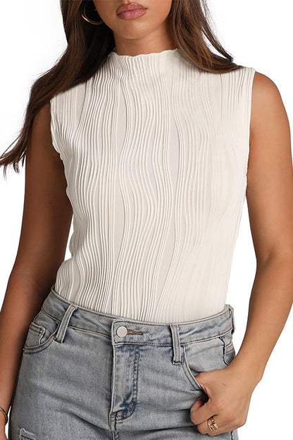 Sleeveless Mockneck Textured Summer Top