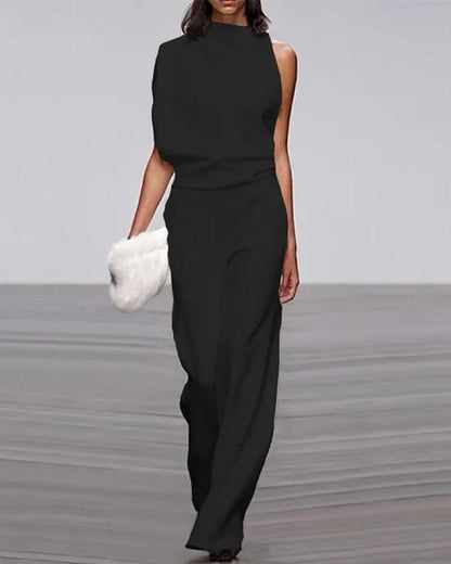 Clidress One Shoulder Pile Collar Jumpsuit