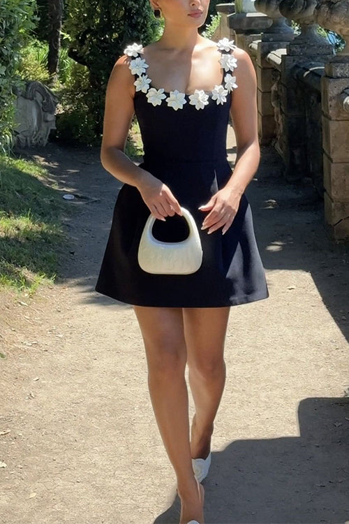 Strappy Floral Neckline Sleeveless Mini Dress