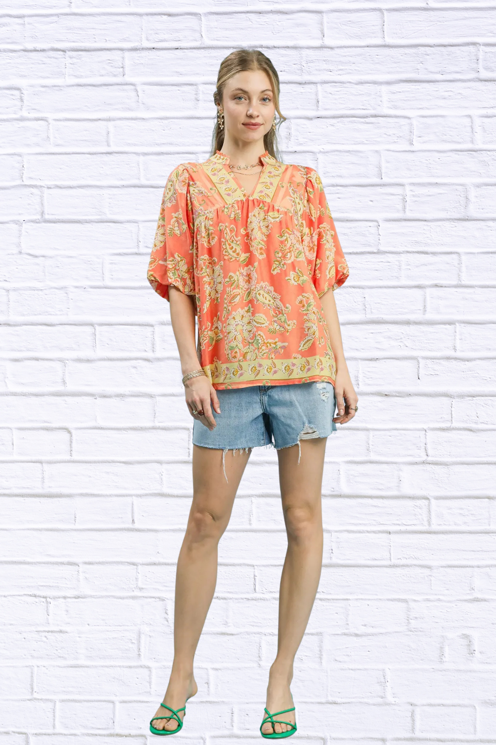 Umgee Apricot Floral Boho Blouse