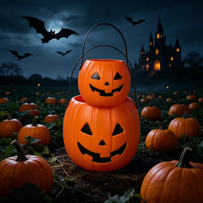 Halloween Decorative Pumpkin Bucket with Handle Set
