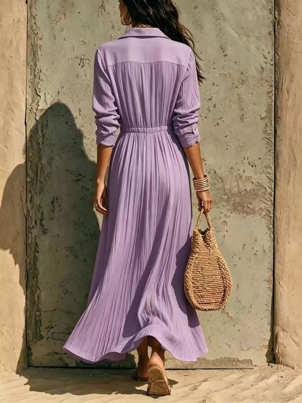 Button-Down Textured Maxi Shirt Dress