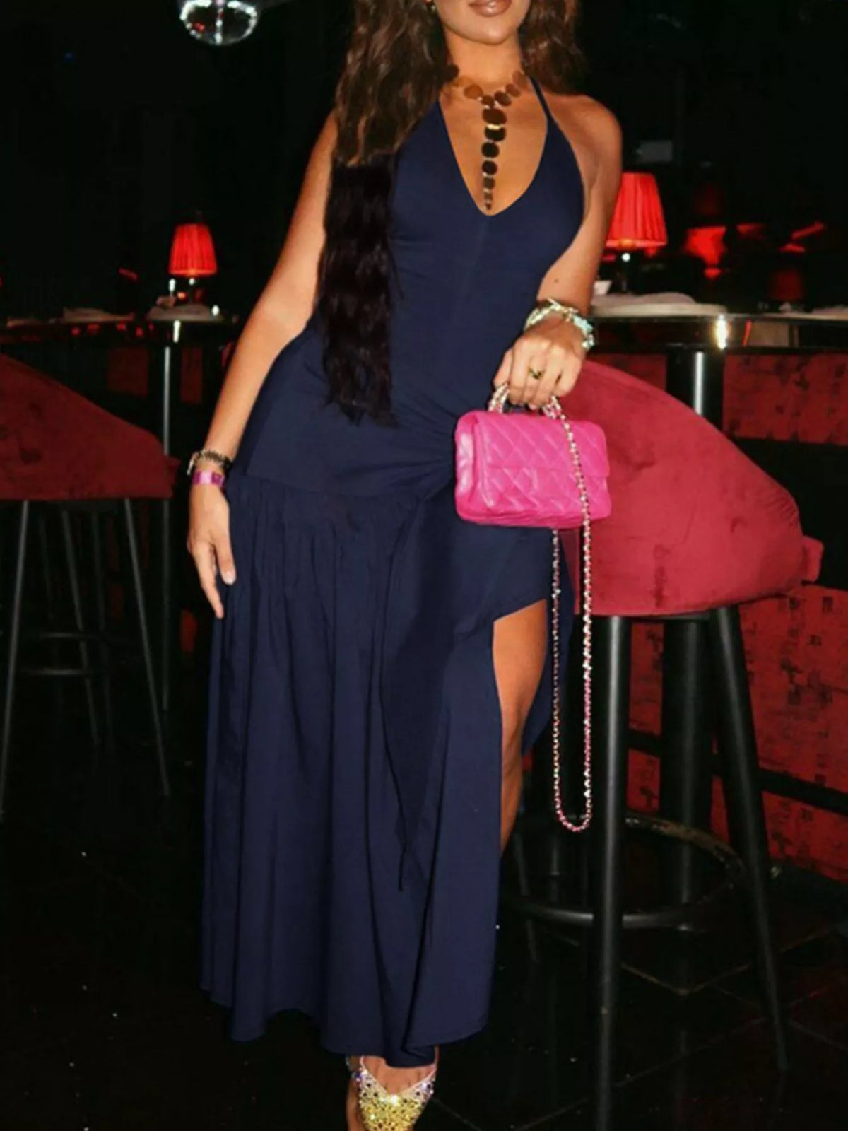 Kim's Halter Neck Ruched Bodysuit & Maxi Skirt Set
