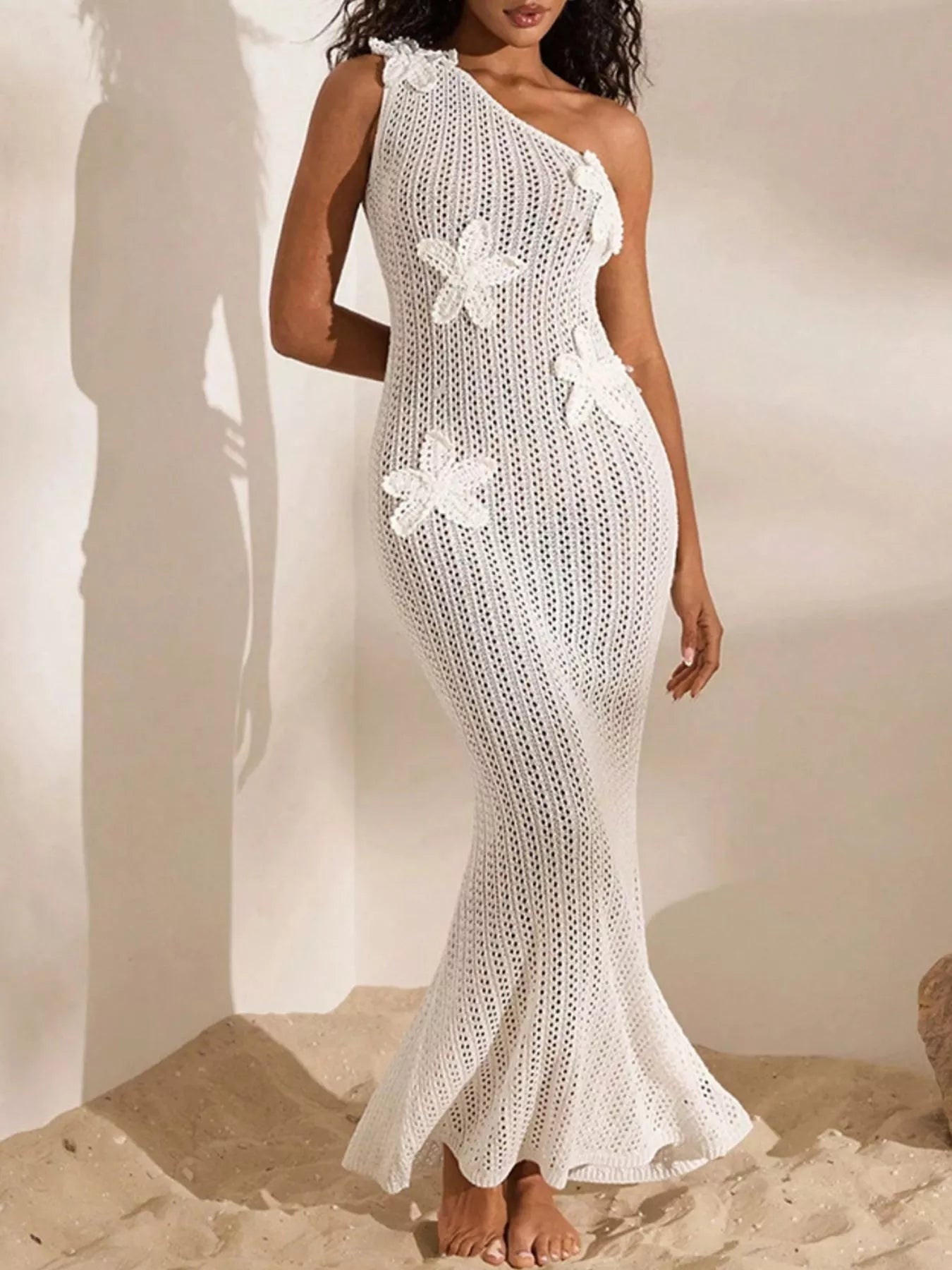 Melanie's One-Shoulder Crochet Maxi Dress