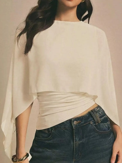 Cape Sleeve Round Neck Blouse