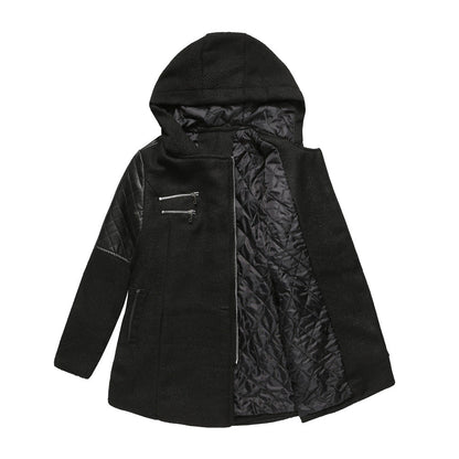 Casual Hooded Woolen Coat Jacket Black
