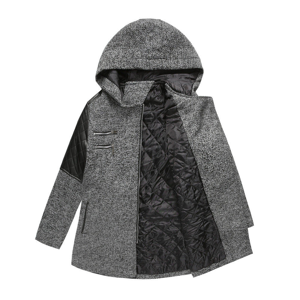 Casual Hooded Woolen Coat Jacket Dark Grey