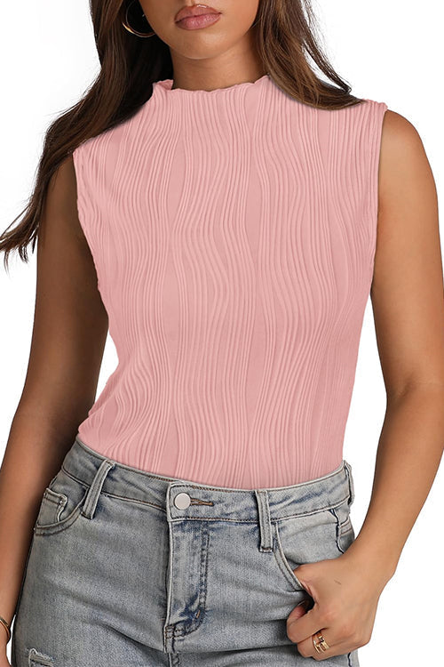 Sleeveless Mockneck Textured Summer Top