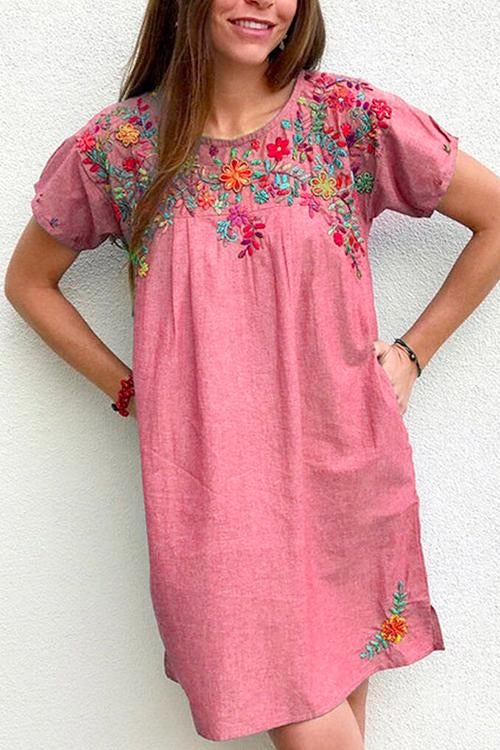 Brian Printed Side Split Pockets Dress Pink