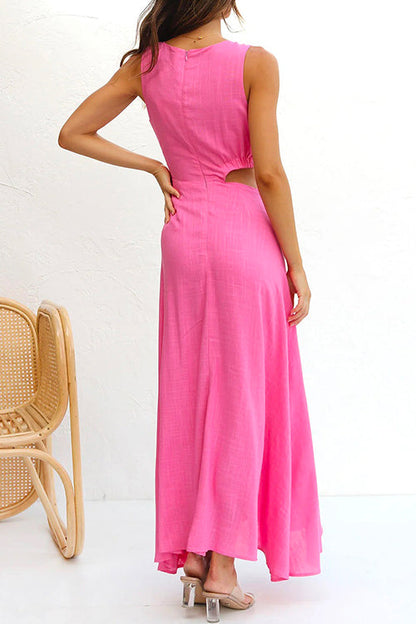 Sleeveless Cut Out Waist High Slit Maxi Swing Dress