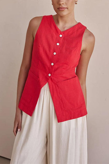 Single Breasted Pocketed Solid Vest
