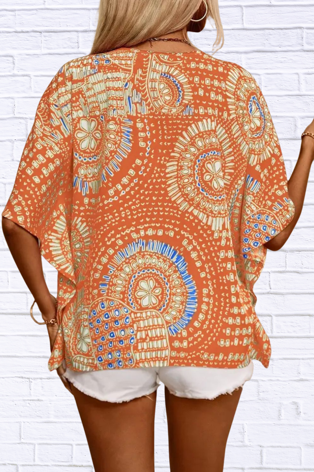 Printed V-Neck Half Sleeve Top