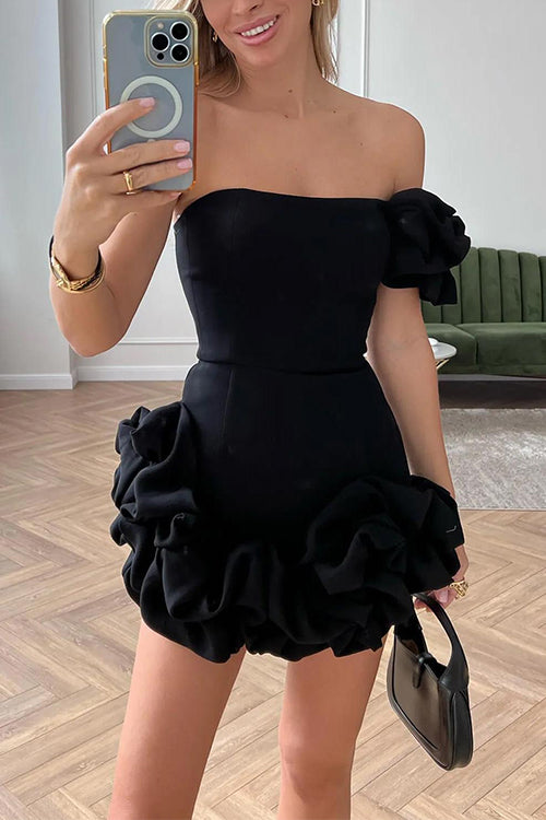One Shoulder Flounced Bottom Mini Bodycon Dress