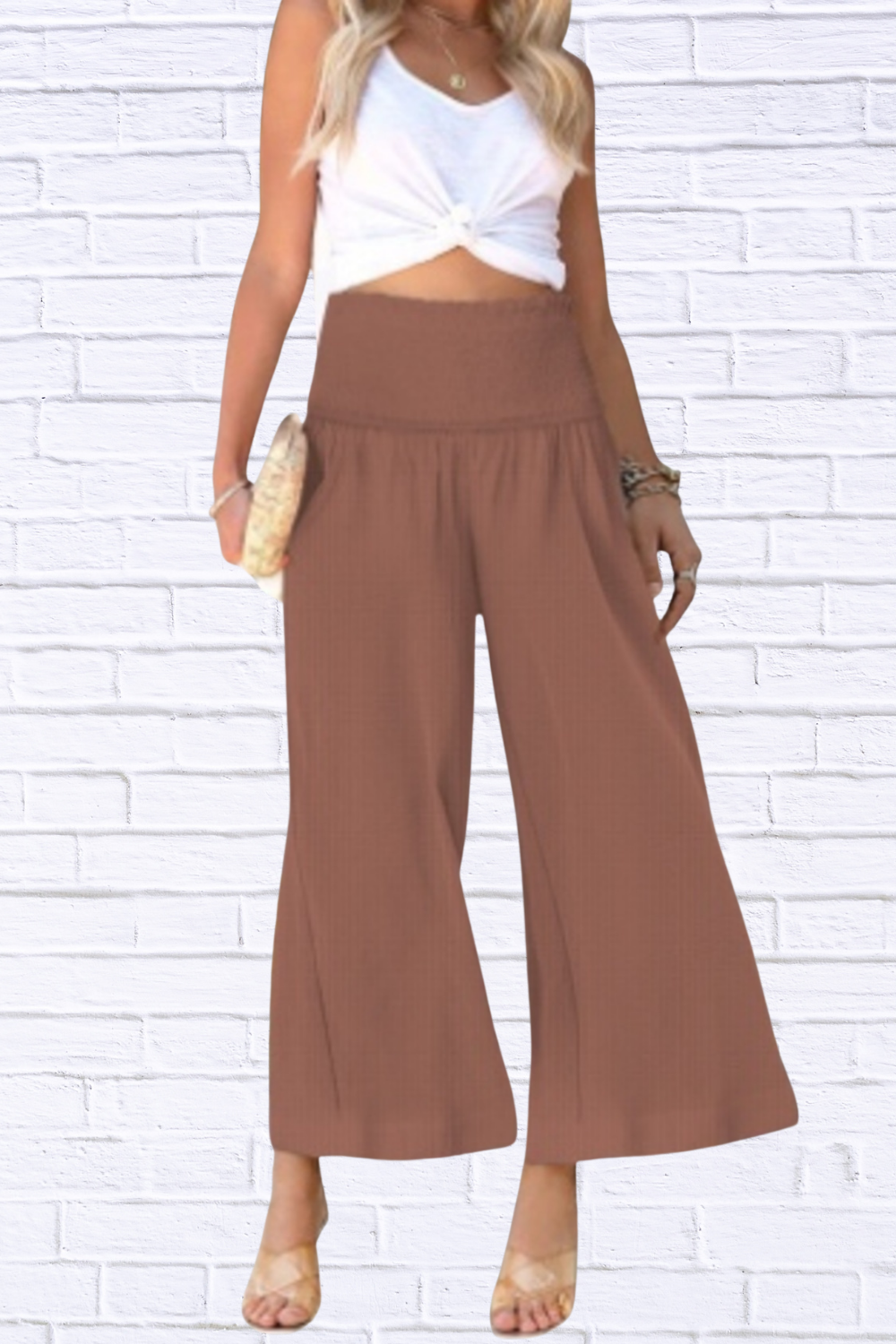 Wide-Leg Smocked Waist Pants