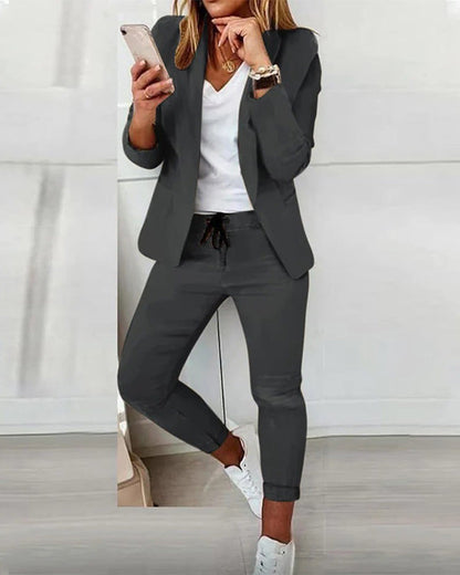Clidress Slim Blazer Leisure Suit 2 Pieces Set