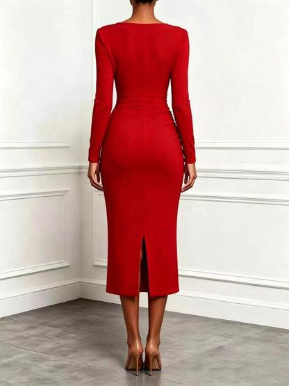 Ruffled Surplice Long Sleeve Dress