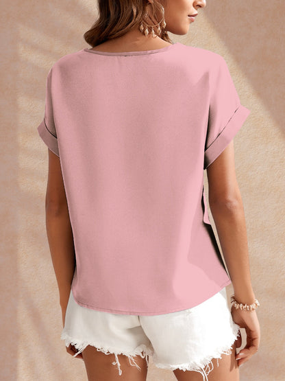 Fam-Fam Round Neck Short Sleeve Blouse
