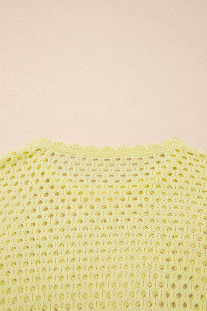 Scalloped Trim Hollow Out Knit Long Sleeve Top