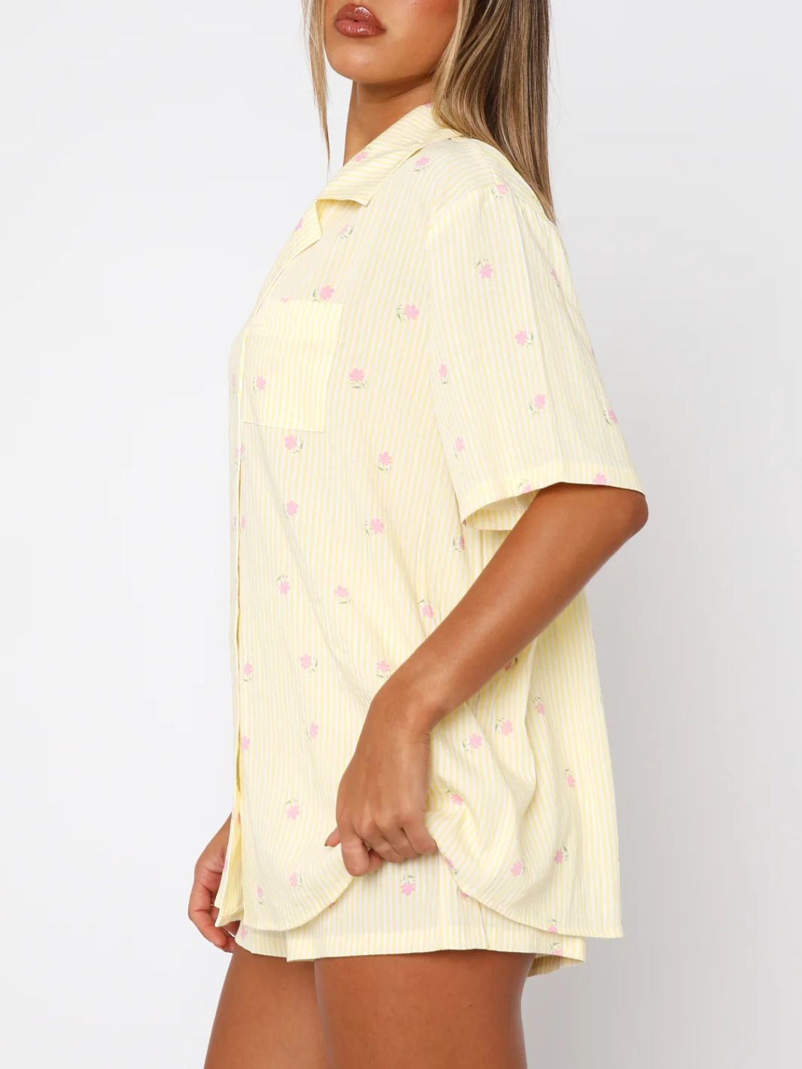 Valentine's Day Printed Collared Neck Short Sleeve Top And Shorts Set