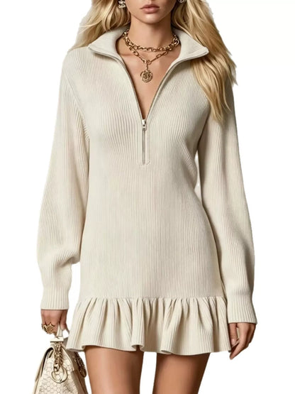 Full Size Half Zip Ruffled Hem Dress Plus Size