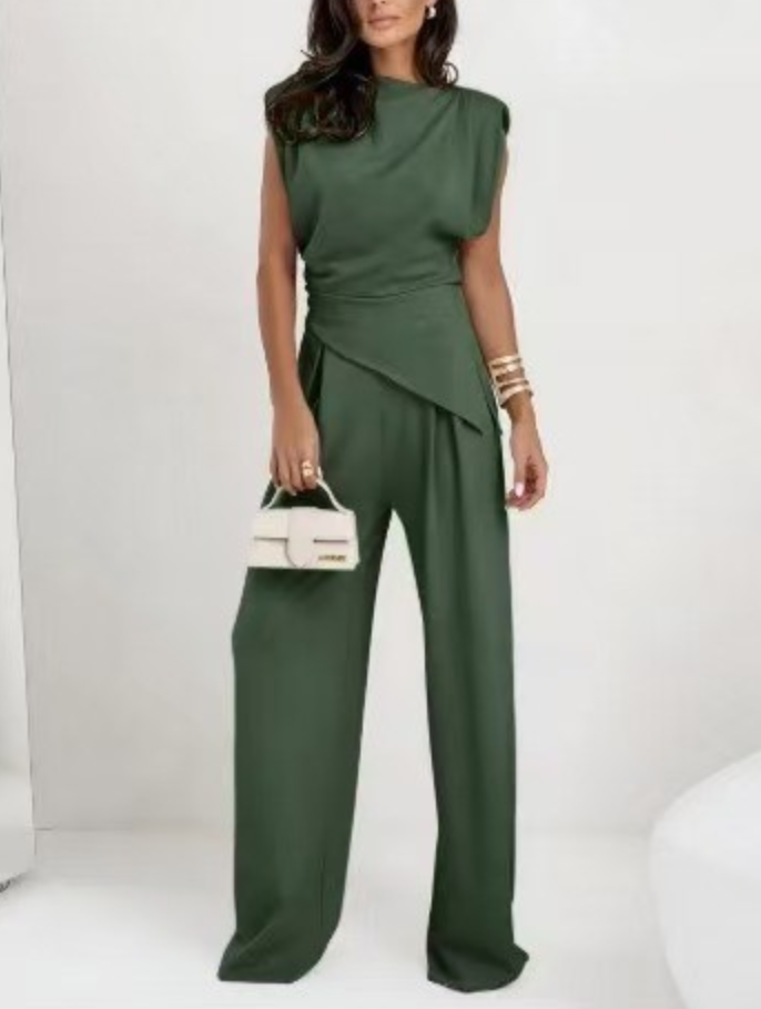 Clidress Irregular Top & Wide Leg Pants Set(10 Colors)