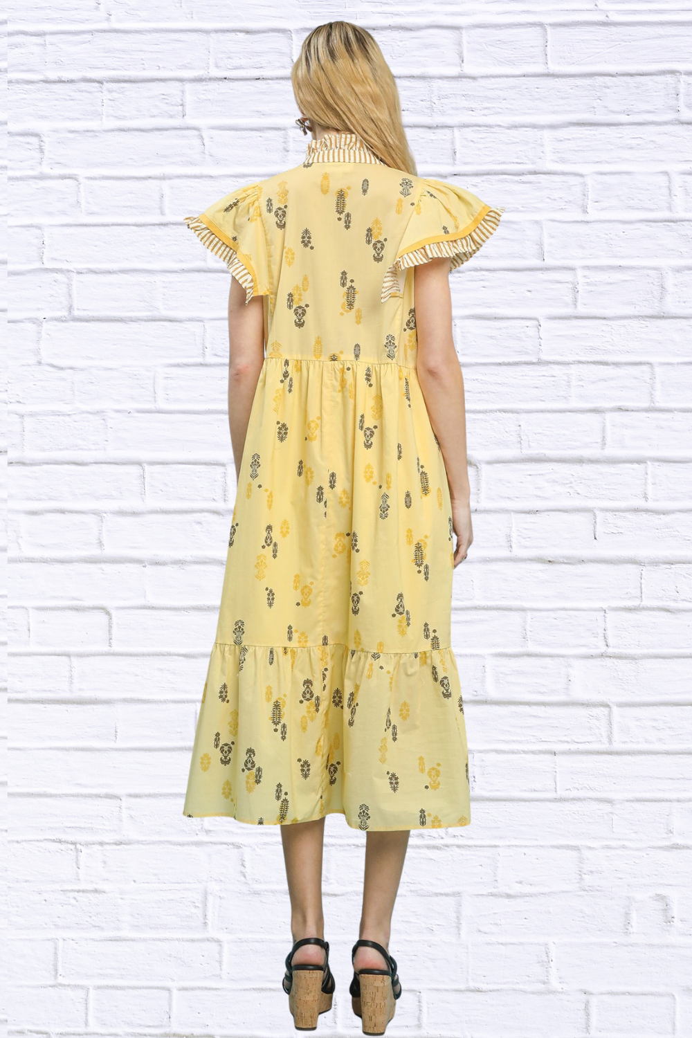 Umgee Floral Ruffle Sleeve Tiered Midi Dress