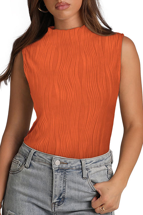 Sleeveless Mockneck Textured Summer Top