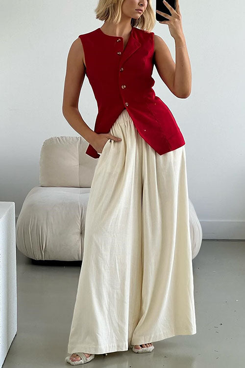 Single Breasted Pocketed Solid Vest