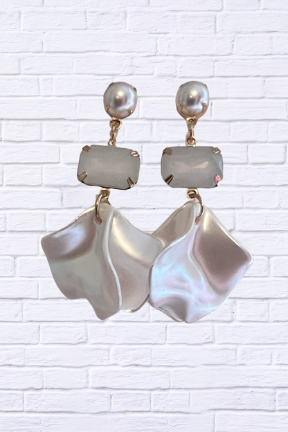 Pearlescent Petal Drop Earrings White