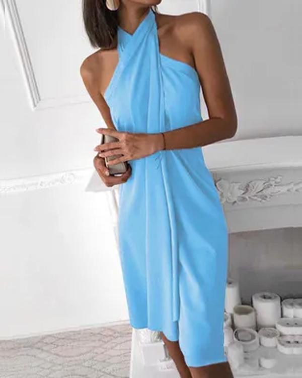 Clidress Hanging Neck Wrap Mini Dress