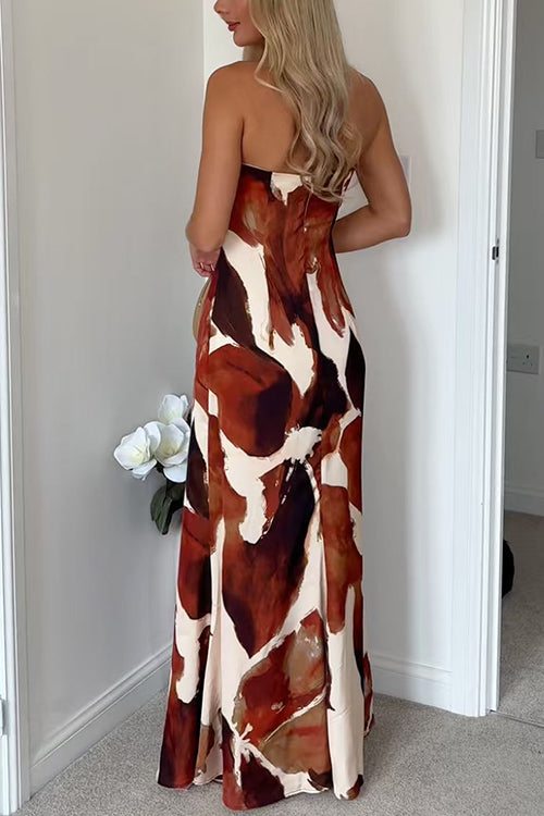 Strapless Printed Maxi Party Dress