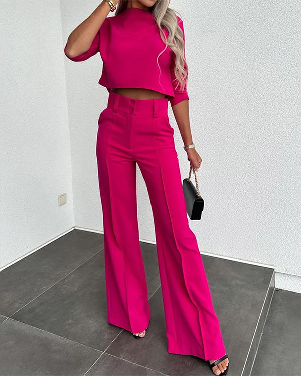 Clidress Mid Sleeve Top and Suit Pants Set
