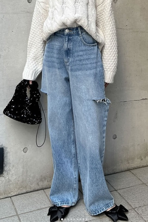 Distressed Wide Leg Ripped Jeans