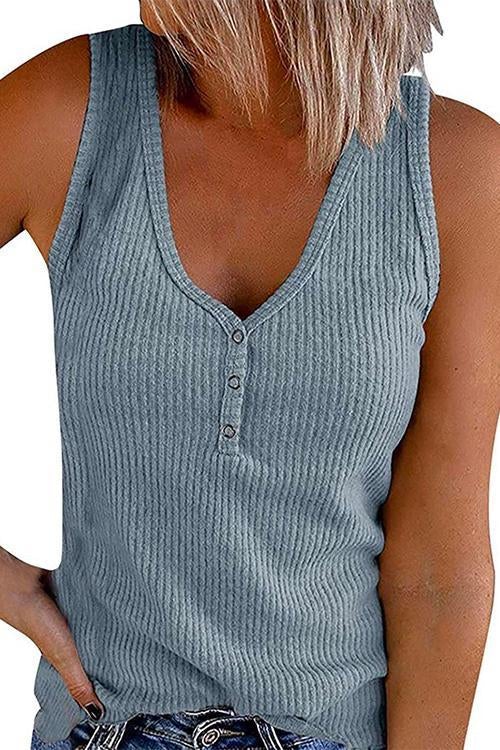 Carrie V Neck Buttons Sleeveless Top